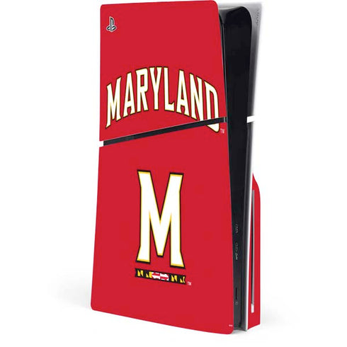 University of Maryland Collegiate Text Red PS5 Slim Disk Console Skin