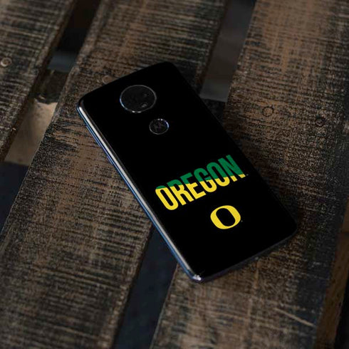 University of Oregon Split on Black Moto E5 Plus Skin