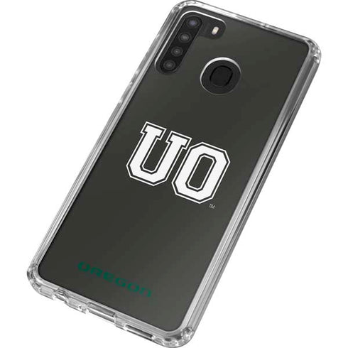 University of Oregon UO on Green Galaxy A21 Clear Case