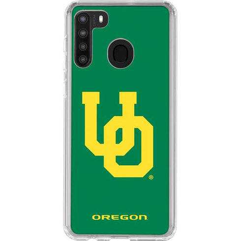 University of Oregon UO on Green Galaxy A21 Clear Case