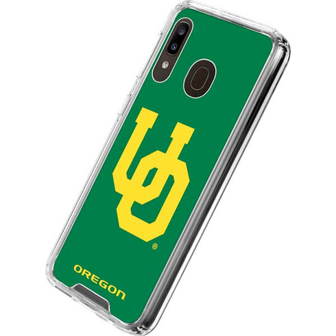 University of Oregon UO on Green Galaxy A30 Clear Case