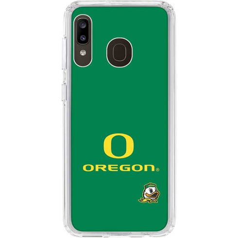University of Oregon Yellow O with Text Galaxy A20 Clear Case