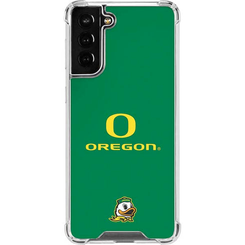 University of Oregon Yellow O with Text Galaxy S21 FE Clear Case