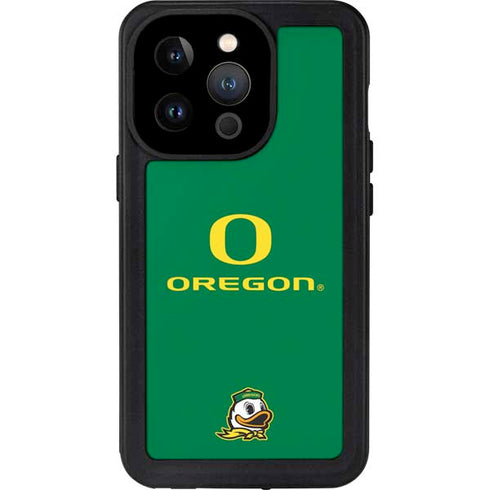 University of Oregon Yellow O with Text iPhone 14 Pro Waterproof Case