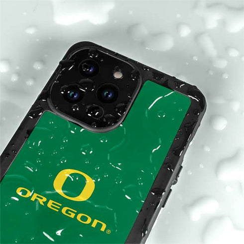 University of Oregon Yellow O with Text iPhone 14 Pro Waterproof Case