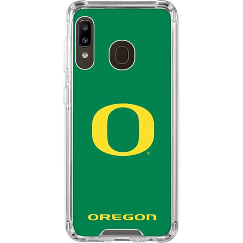 University of Oregon Yellow O on Green Galaxy A30 Clear Case