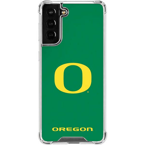 University of Oregon Yellow O on Green Galaxy S21 FE Clear Case