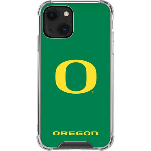 University of Oregon Yellow O on Green iPhone 13 Mini Clear Case