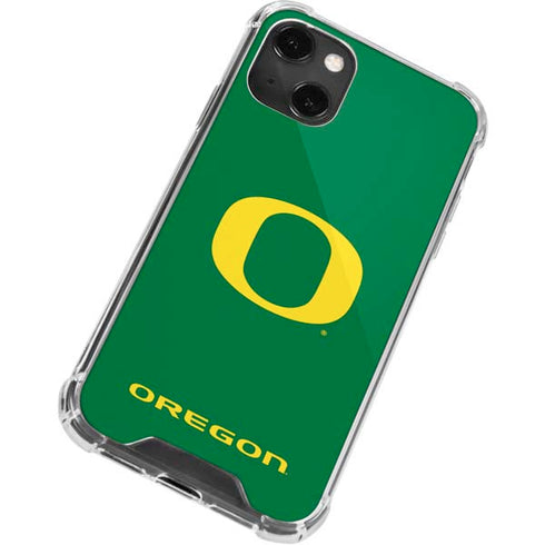 University of Oregon Yellow O on Green iPhone 13 Mini Clear Case