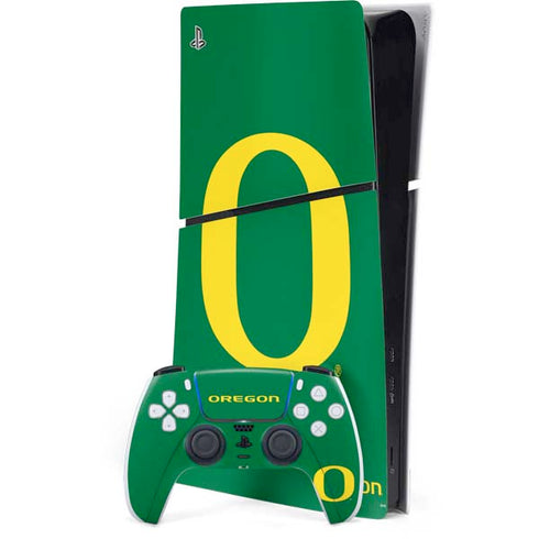 University of Oregon Yellow O on Green PS5 Slim Digital Edition Bundle Skin