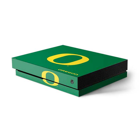 University of Oregon Yellow O on Green Xbox One X Console Skin