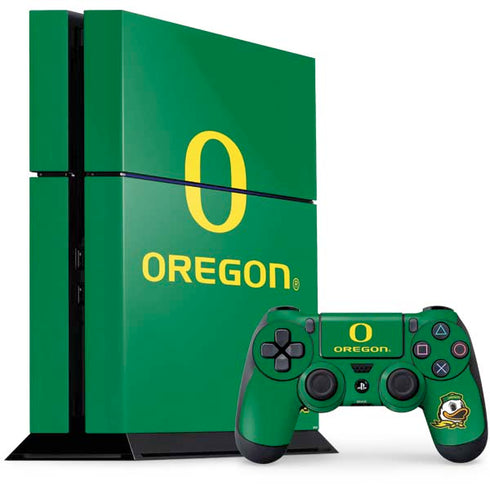 University of Oregon Yellow O with Text PS4 Console and Controller Bundle Skin