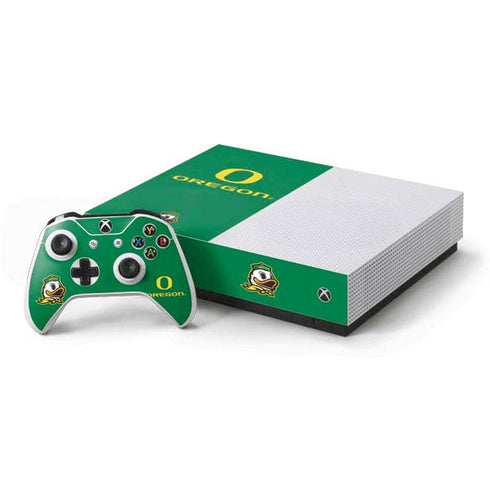 University of Oregon Yellow O with Text Xbox One S All-Digital Edition Bundle Skin