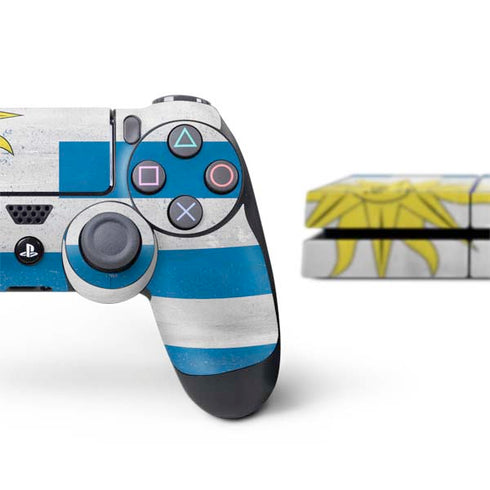 Uraguay Flag Distressed PS4 Console and Controller Bundle Skin