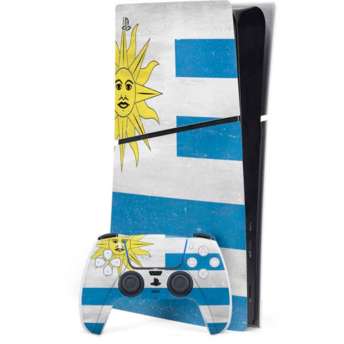Uraguay Flag Distressed PS5 Slim Digital Edition Bundle Skin