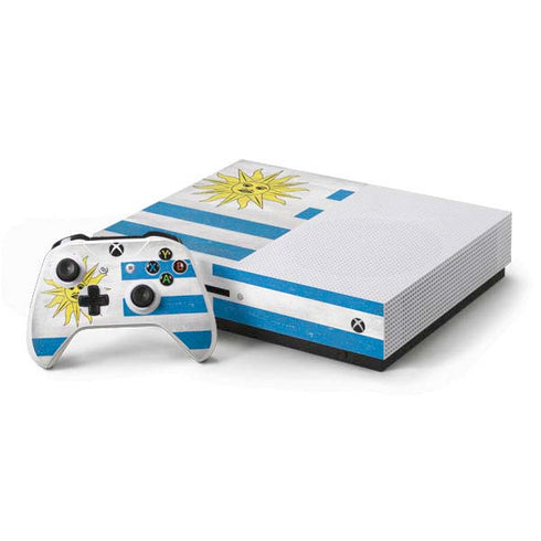 Uraguay Flag Distressed Xbox One S Console and Controller Bundle Skin