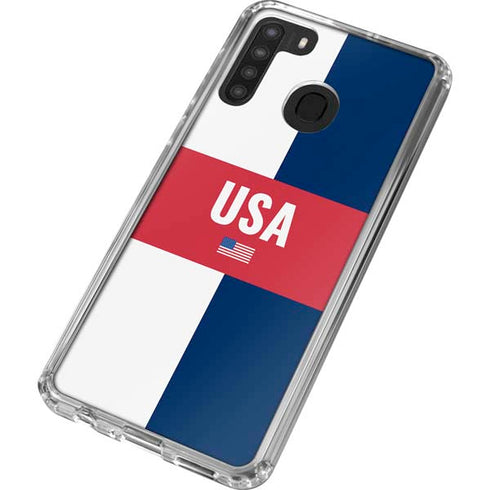 USA Flag Color Block Galaxy A21 Clear Case