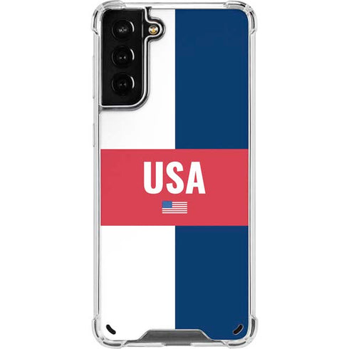 USA Flag Color Block Galaxy S21 Plus 5G Clear Case