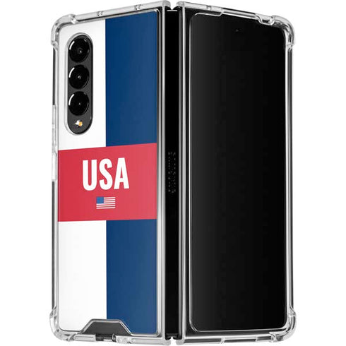 USA Flag Color Block Galaxy Z Fold4 5G Clear Case