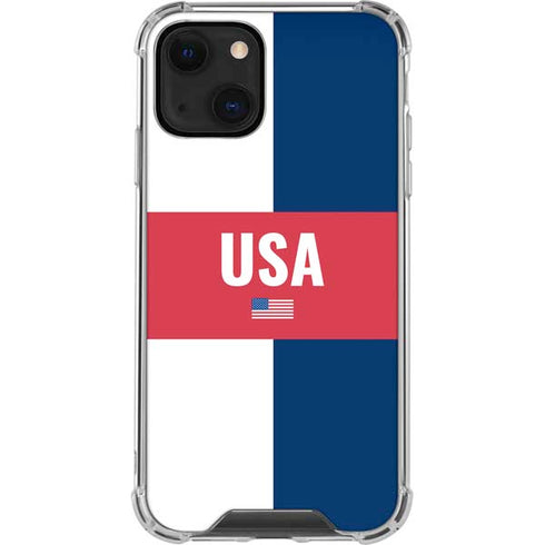 USA Flag Color Block iPhone 14 Plus Clear Case