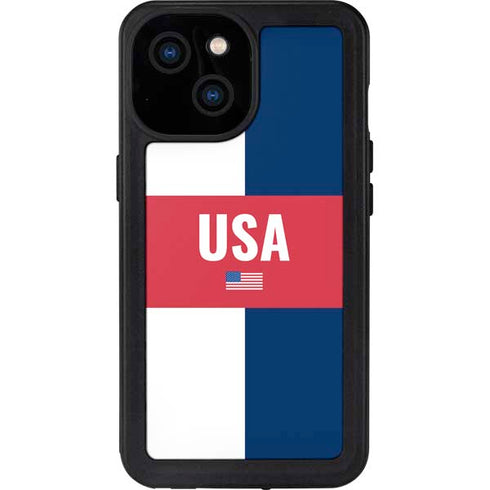 USA Flag Color Block iPhone 15 Waterproof Case