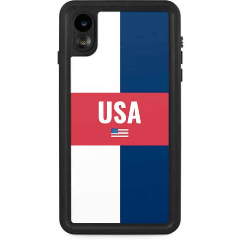 USA Flag Color Block iPhone XR Waterproof Case