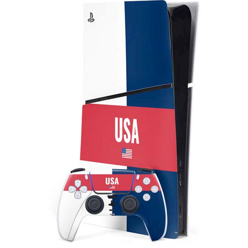 USA Flag Color Block PS5 Slim Digital Edition Bundle Skin