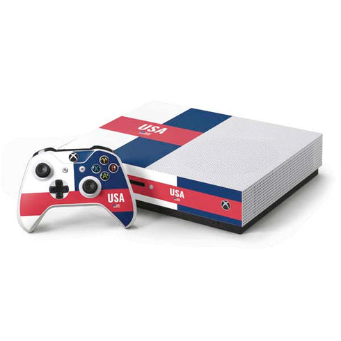 USA Flag Color Block Xbox One S Console and Controller Bundle Skin