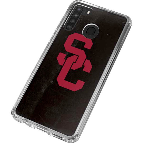 University of Southern California USC Black Distressed Galaxy A21 Clear Case