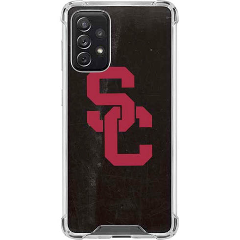 University of Southern California USC Black Distressed Galaxy A72 5G Clear Case