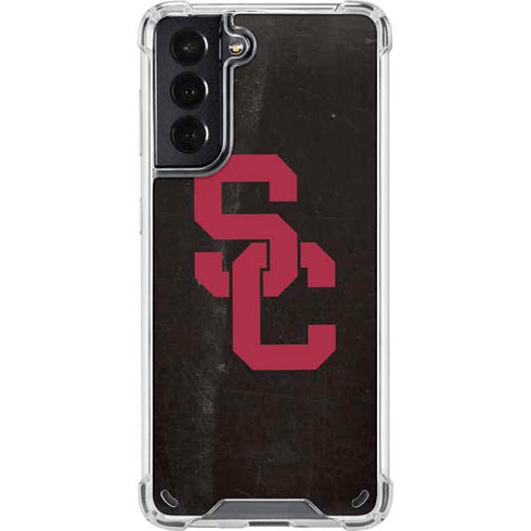 University of Southern California USC Black Distressed Galaxy S21 5G Clear Case