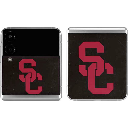 University of Southern California USC Black Distressed Galaxy Z Flip4 5G Skin