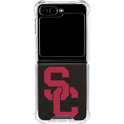 University of Southern California USC Black Distressed Galaxy Z Flip5 5G Clear Case