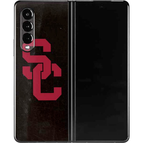 University of Southern California USC Black Distressed Galaxy Z Fold3 5G Skin