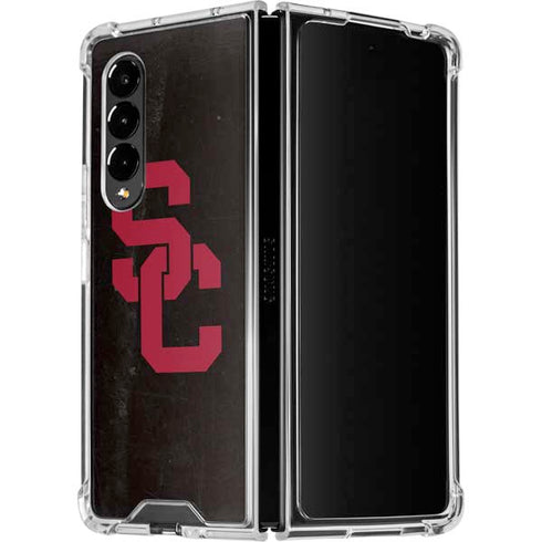 University of Southern California USC Black Distressed Galaxy Z Fold4 5G Clear Case