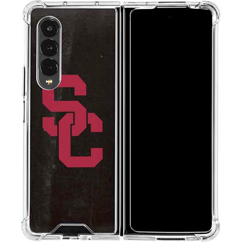 University of Southern California USC Black Distressed Galaxy Z Fold4 5G Clear Case