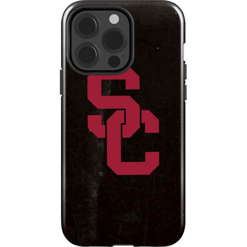 University of Southern California USC Black Distressed iPhone 15 Pro Impact Case