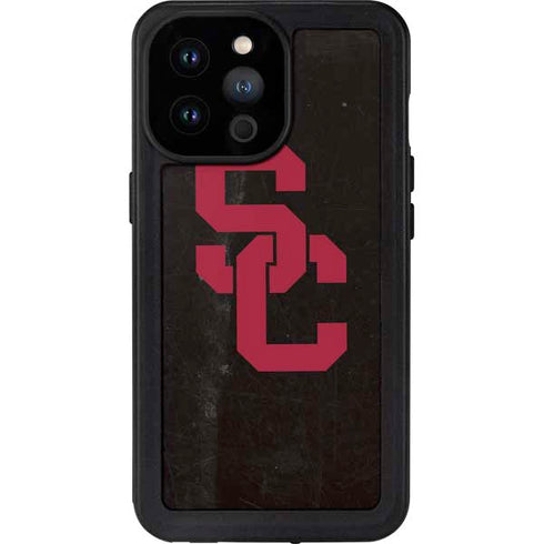 University of Southern California USC Black Distressed iPhone 14 Pro Max Waterproof Case