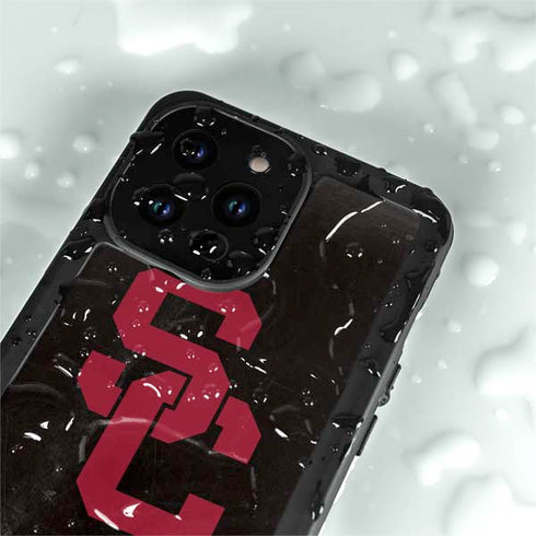 University of Southern California USC Black Distressed iPhone 14 Pro Max Waterproof Case