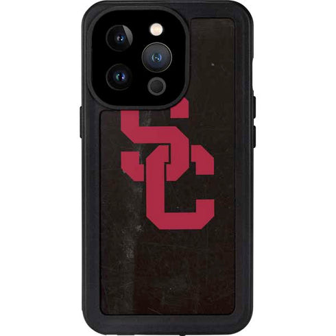 University of Southern California USC Black Distressed iPhone 14 Pro Waterproof Case
