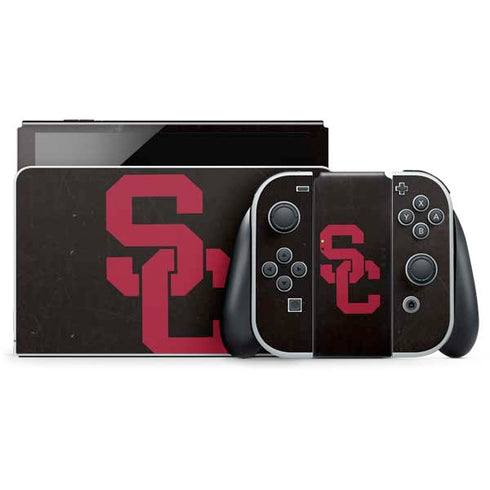 University of Southern California USC Black Distressed Nintendo Switch OLED (2021) Skin