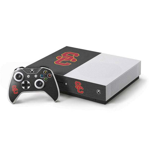 University of Southern California USC Dark Grey Logo Xbox One S Console and Controller Bundle Skin