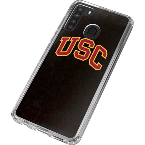 University of Southern California USC Logo Black Distressed Galaxy A21 Clear Case