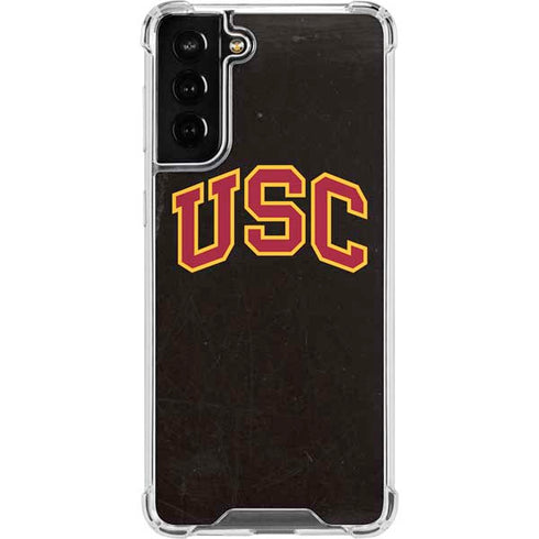University of Southern California USC Logo Black Distressed Galaxy S21 FE Clear Case