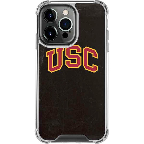 University of Southern California USC Logo Black Distressed iPhone 13 Pro Clear Case
