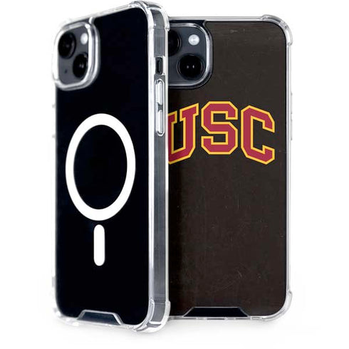 University of Southern California USC Logo Black Distressed iPhone 15 Plus MagSafe Case