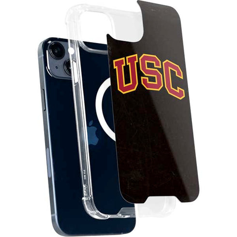 University of Southern California USC Logo Black Distressed iPhone 15 Plus MagSafe Case