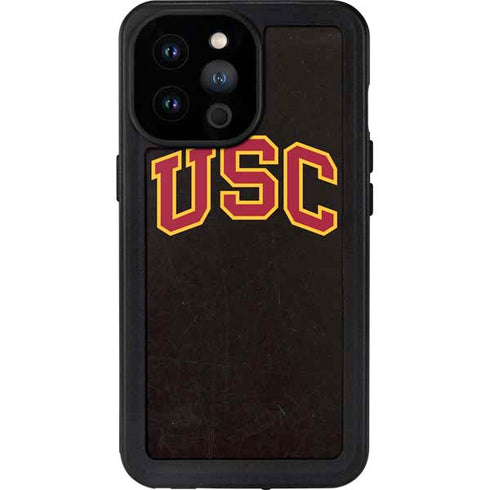 University of Southern California USC Logo Black Distressed iPhone 14 Pro Max Waterproof Case