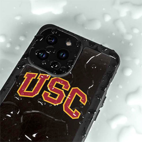 University of Southern California USC Logo Black Distressed iPhone 14 Pro Max Waterproof Case