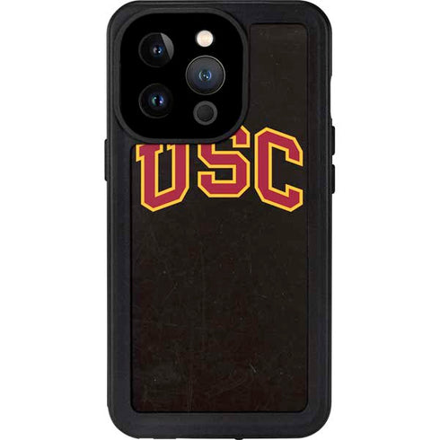 University of Southern California USC Logo Black Distressed iPhone 14 Pro Waterproof Case